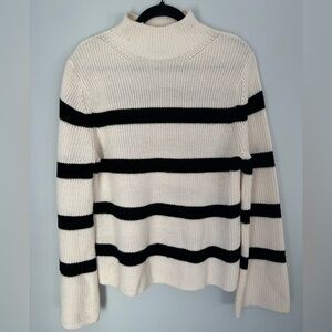 Banana Republic Black and Cream Striped Turtleneck Sweater